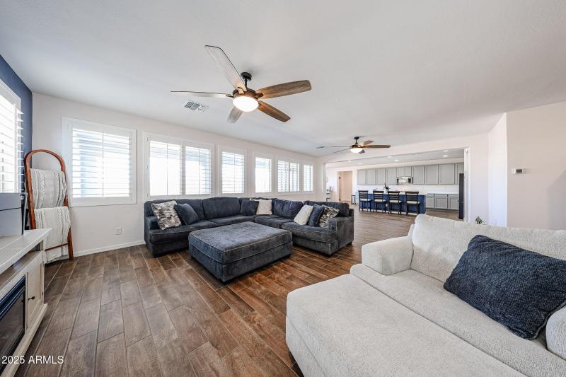 Family room looking to kitchen