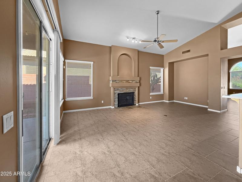 Great Room with Fireplace and Patio