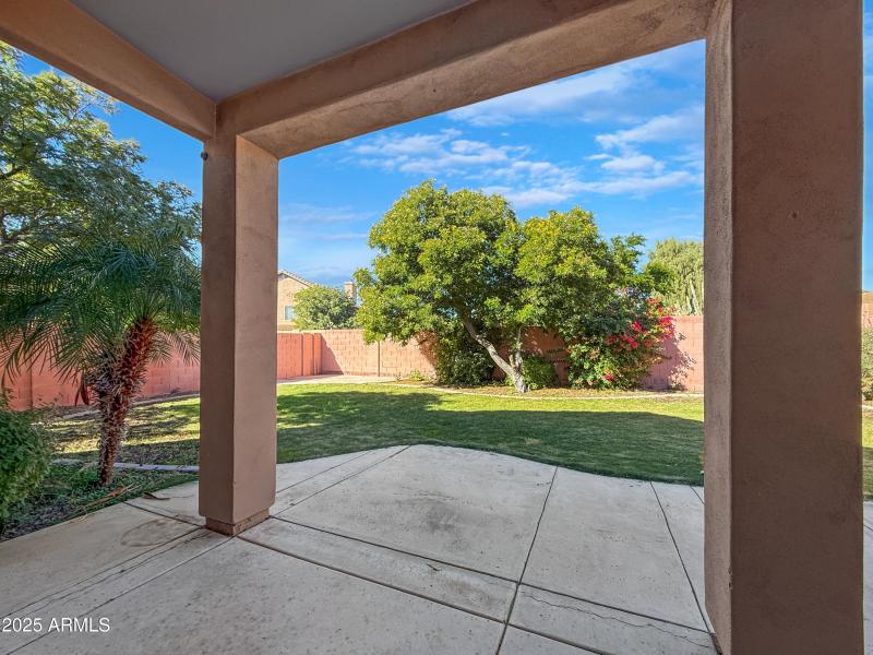 Covered Patio with Grass Backyard