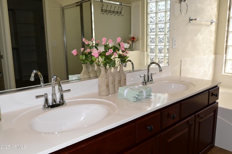 Dual Sink Vanity + Walk-In Shower