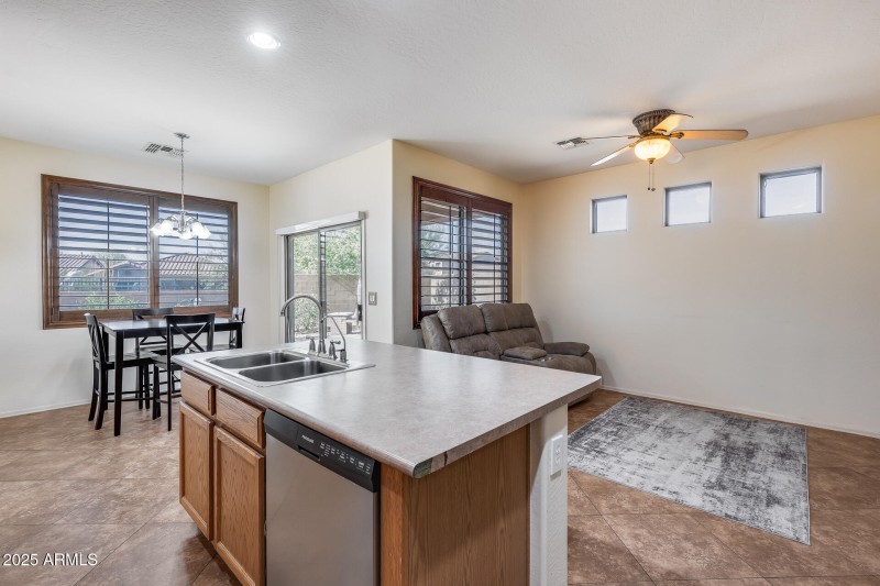 Kitchen, dining and family room