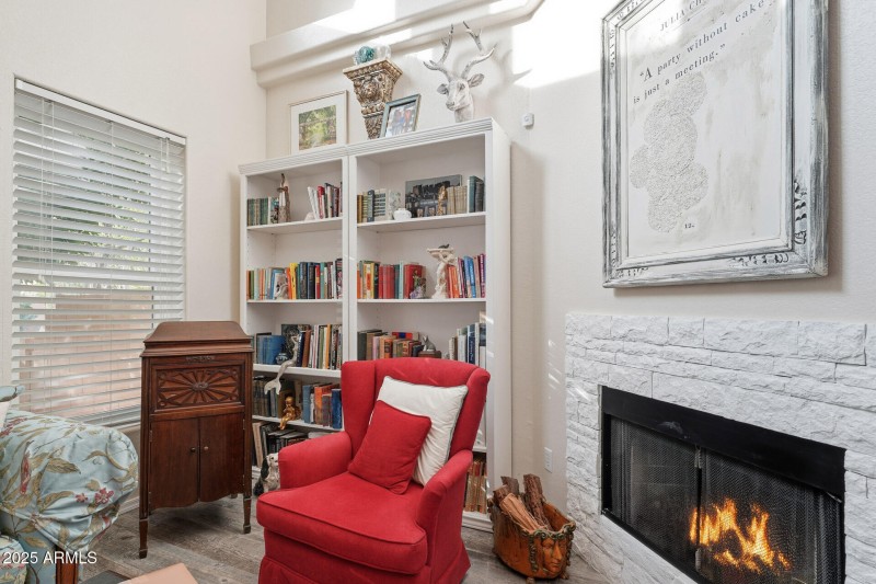 Cozy wood burning fireplace