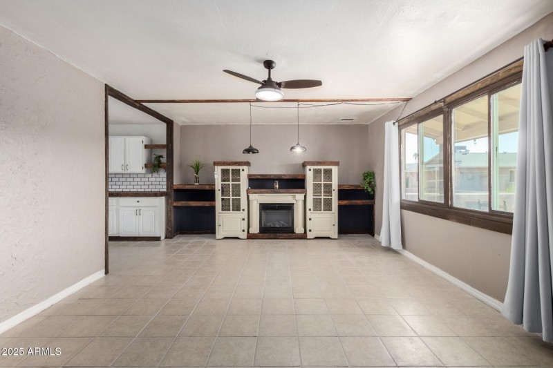 Family room with large front window