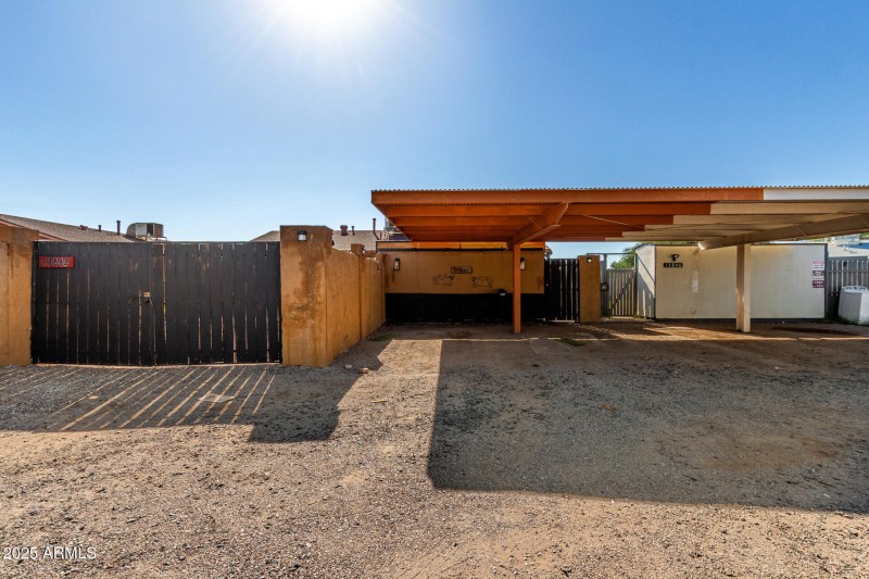 Carport, mailbox and side gate