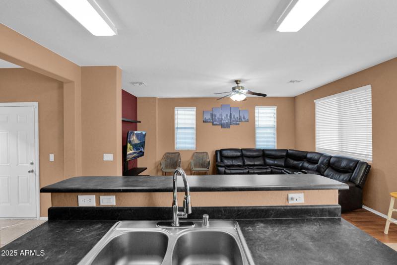 Kitchen overlooking living room