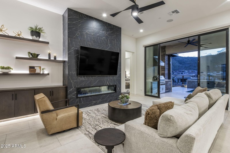 Twilight Great Room Opening to Outdoors