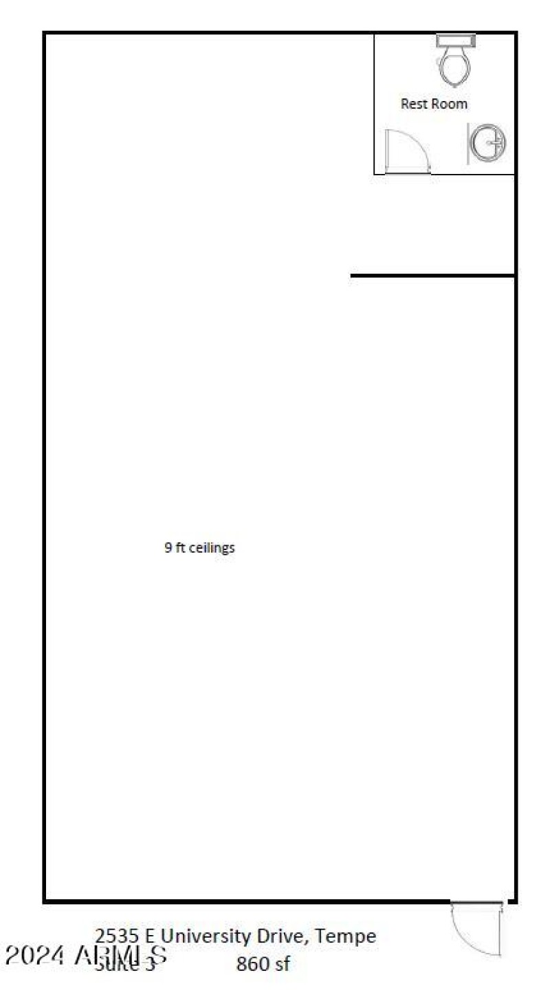 Suite 3 floorplan, 860 sf