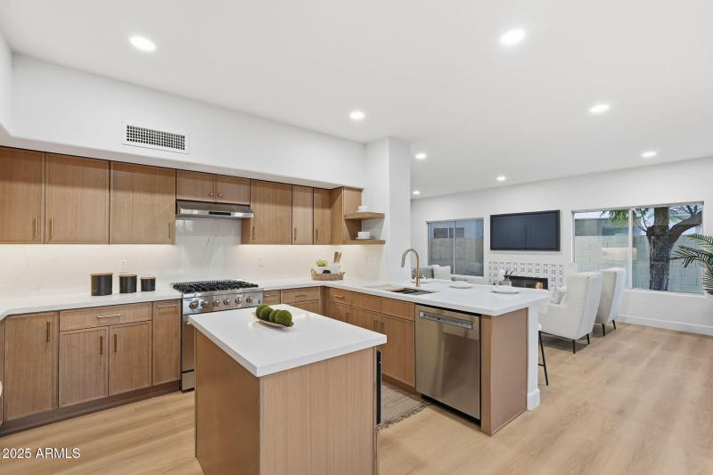 Kitchen with view to fireplace