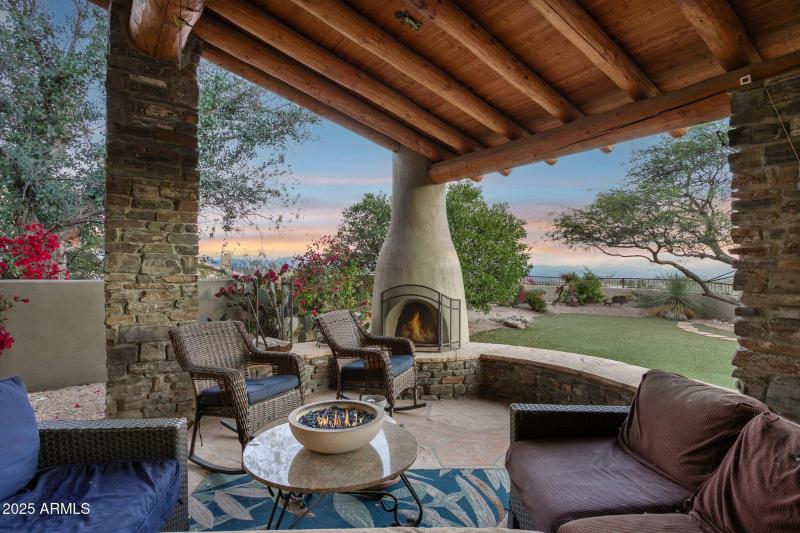 Expansive Wood Beamed Covered Patio