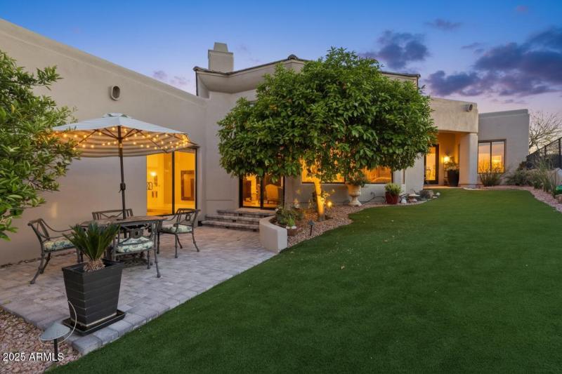 Fenced in garden with fruit trees