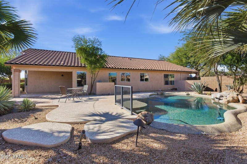 Pool area with patios
