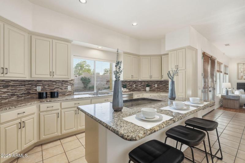 Island Kitchen with View to Pool