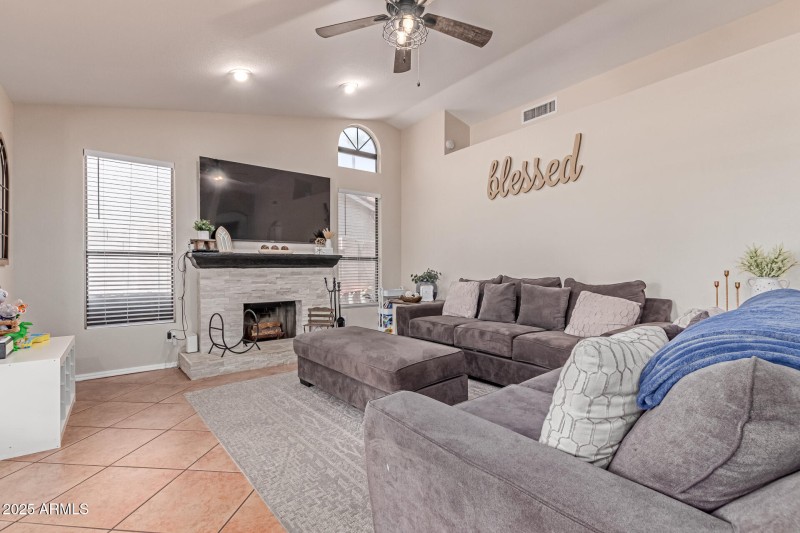 living area next to kitchen