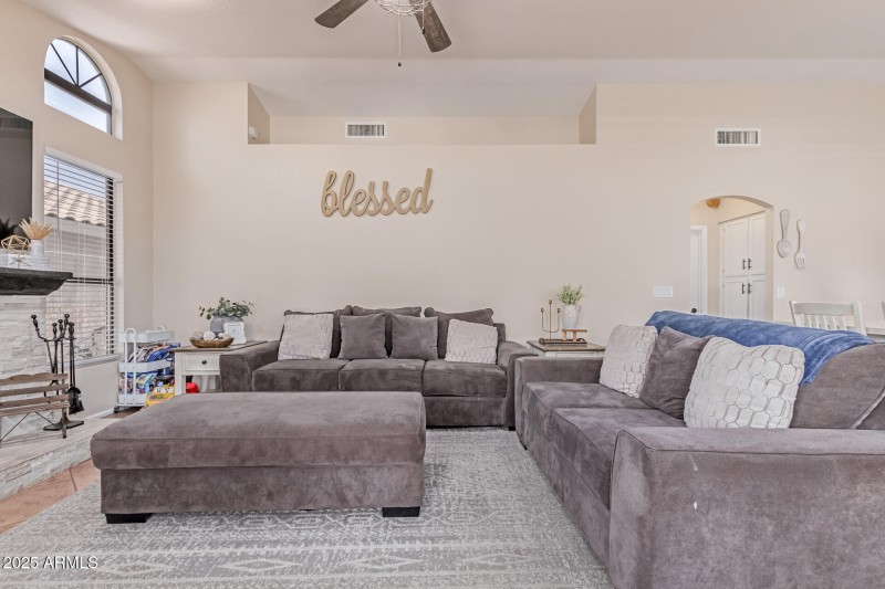 living area next to kitchen