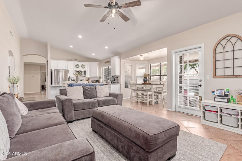 living area next to kitchen