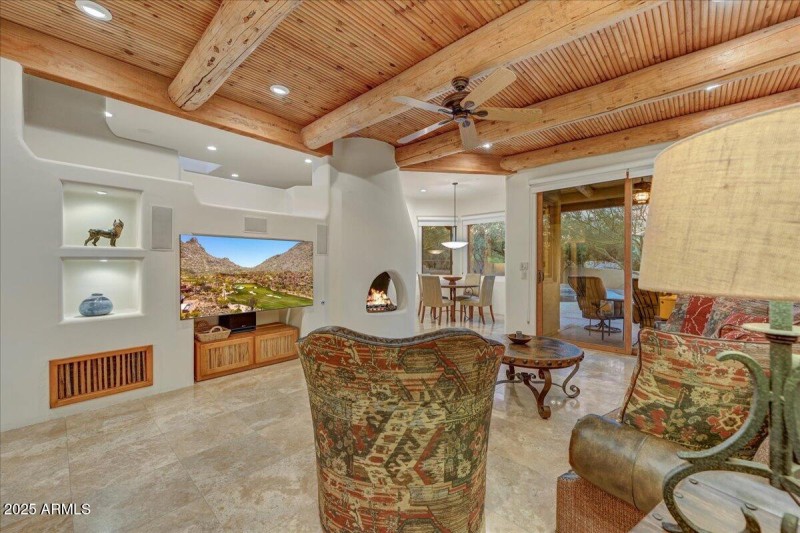 Family Room with 3-way fireplace