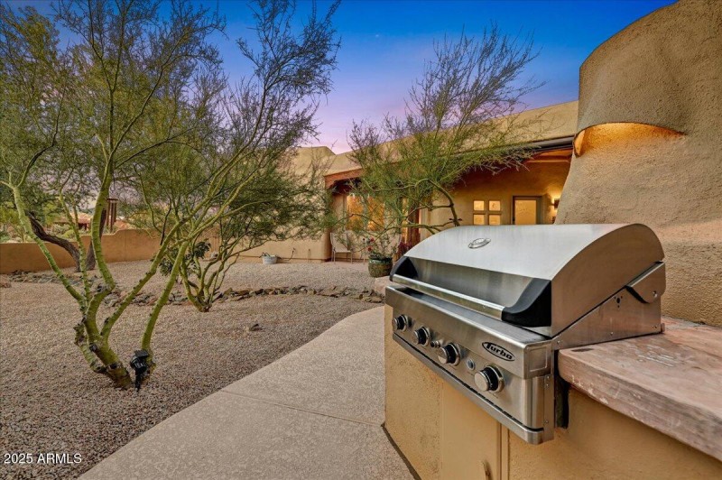 Patio Gas Grill behind Fireplace