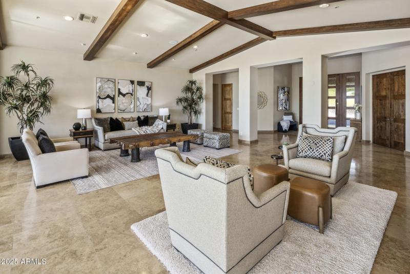 Living room with wood beams
