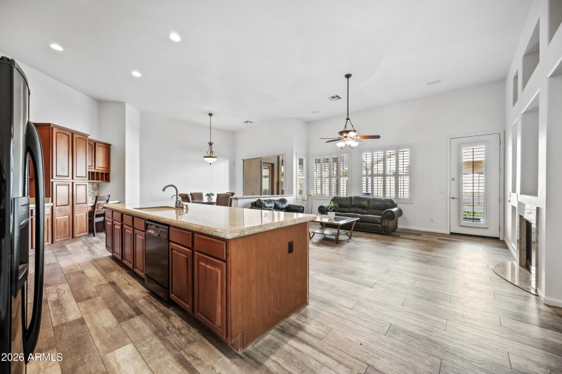 Kitchen overlooks family room