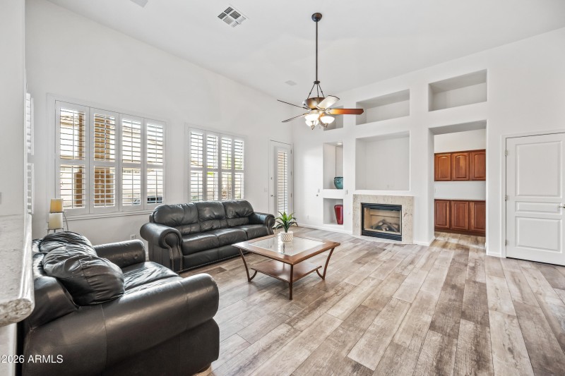Family room with fireplace