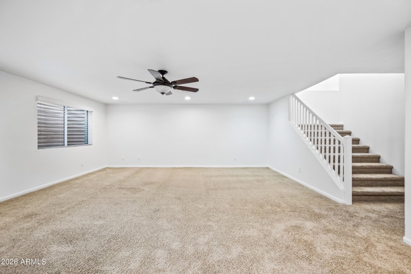 Basement great room off staircase