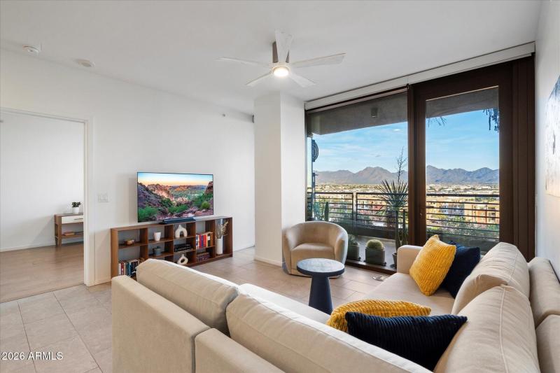 Living room with mountain views
