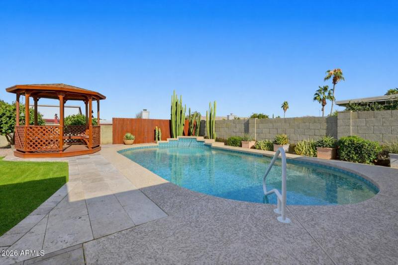 Wood Pool to gazebo to back wall