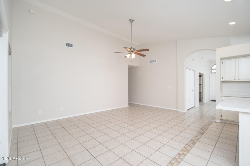 Vaulted Ceiling and Tile in Family Room