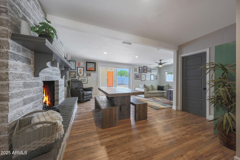 family room with fireplace