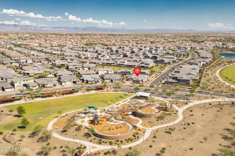 aerial view of home near park
