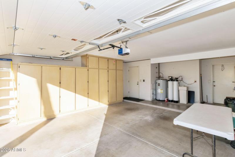 Garage with built-in cabinets