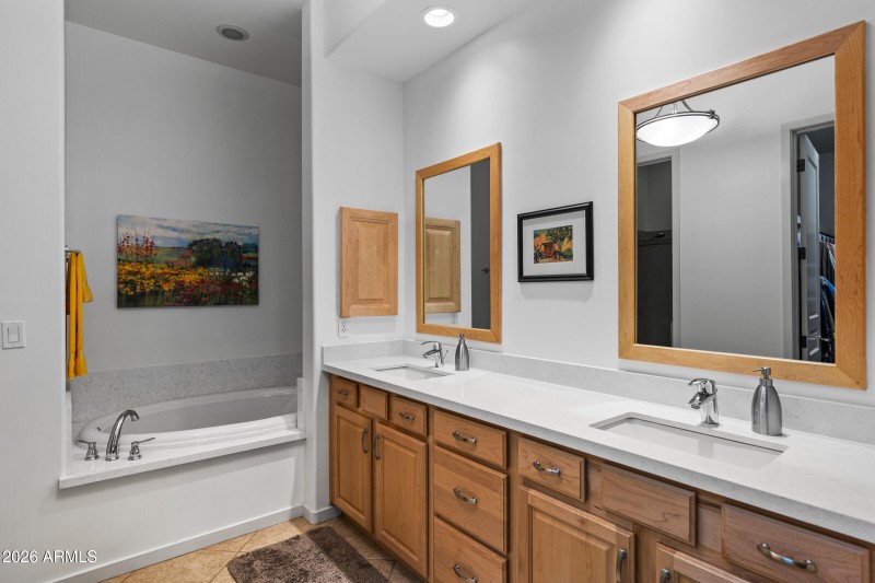 Double vanities w/quartz counters