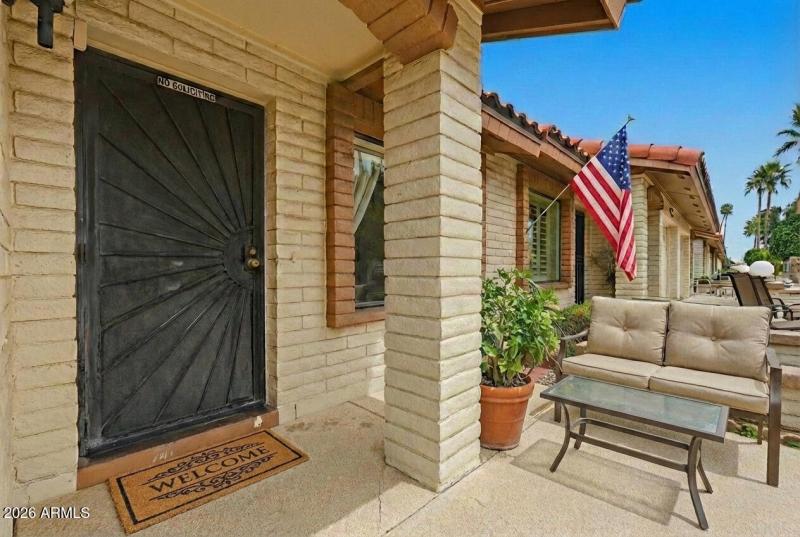 South-facing front patio