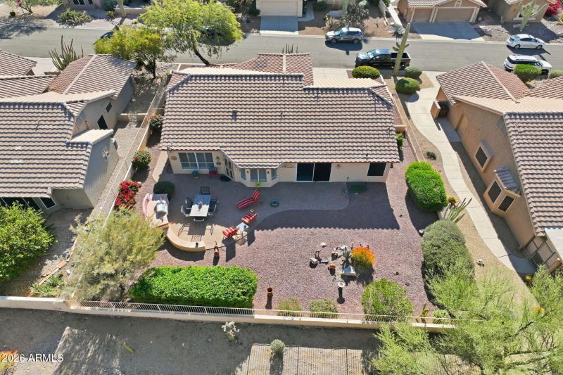 Drone view of backyard.