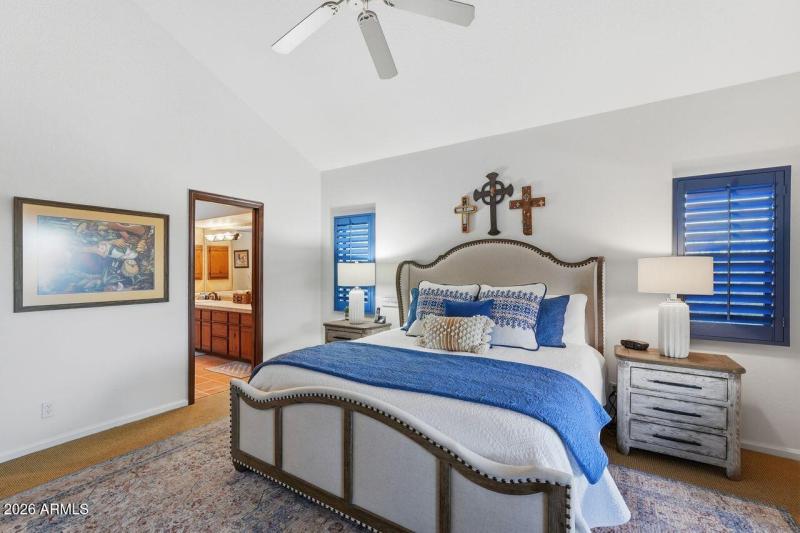 Primary bedroom into primary bath