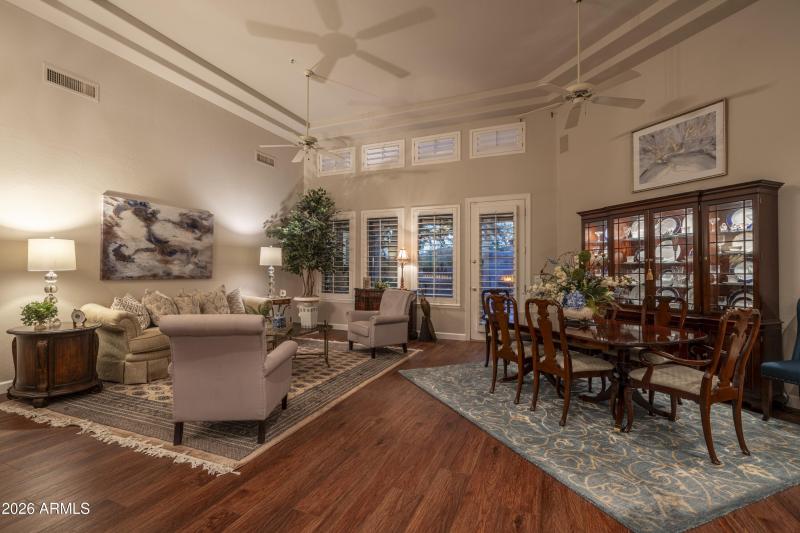 Great Room w Coffered Ceilings