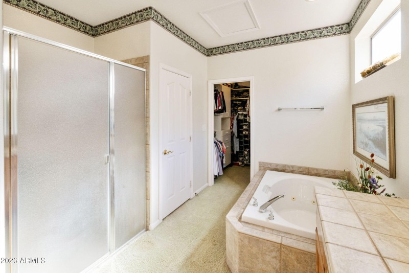 Primary suite walk-in shower and tub