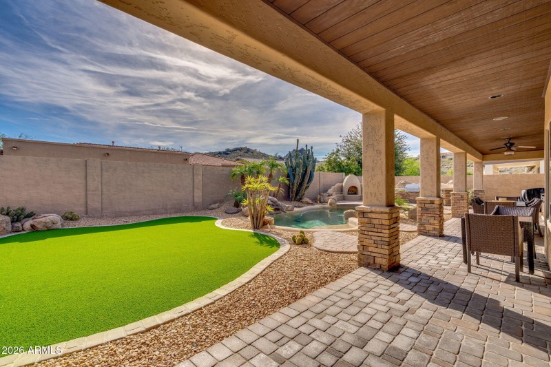 Backyard patio and turf area