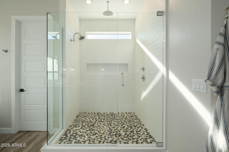 Oversized shower in owner's bath