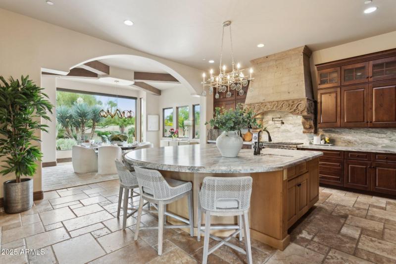 Kitchen opens to large eating area