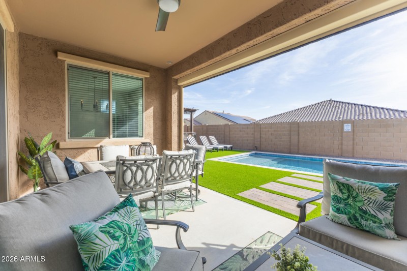 Covered patio with outdoor seating