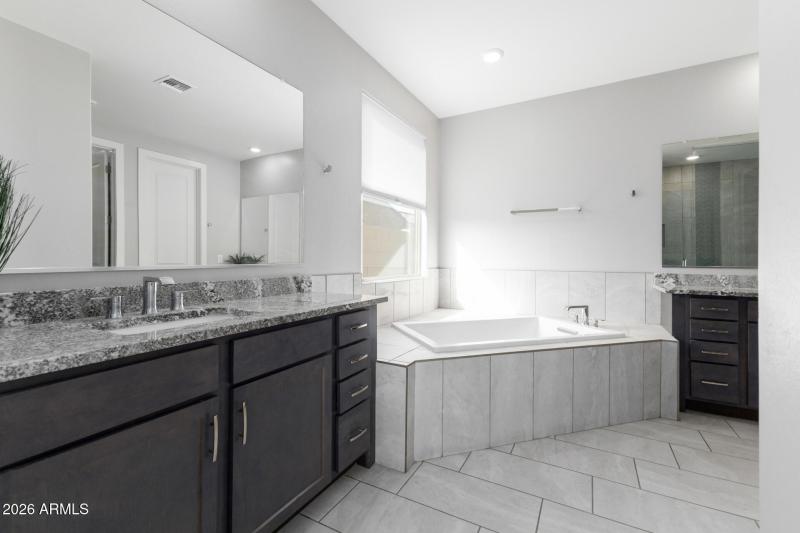 Primary bath with dual vanity