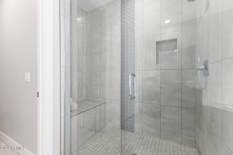 Walk-in tiled shower