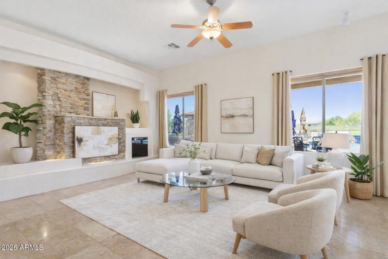 Family Room with Custom Brick Wall