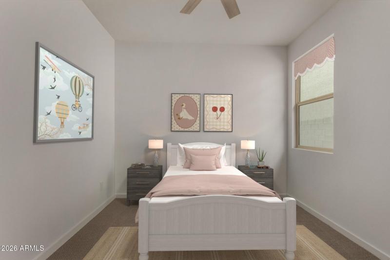 Virtually staged girls bedroom