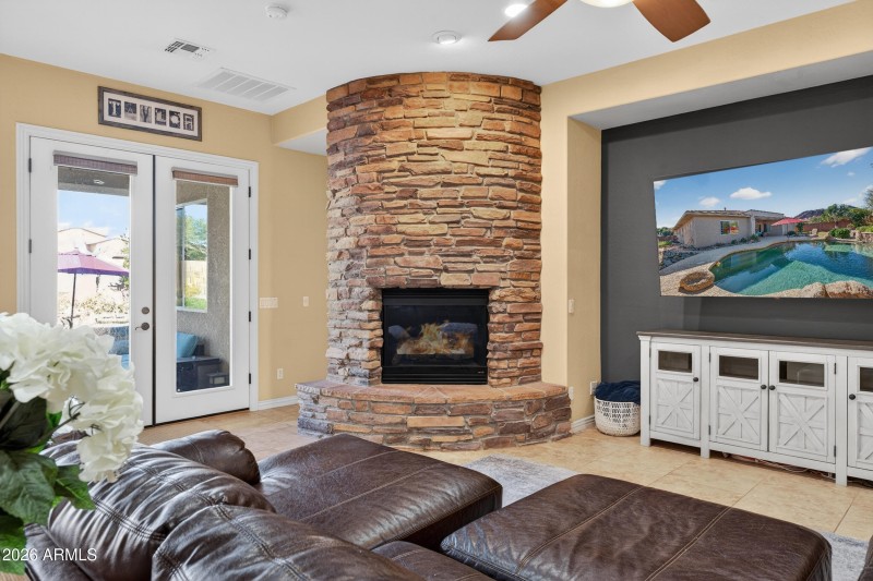 Stone fireplace