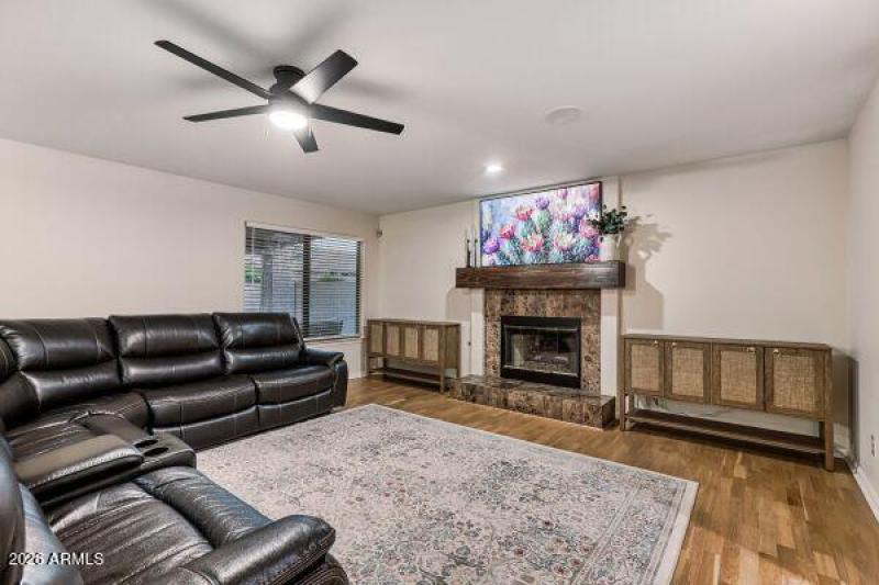 Family room with fireplace