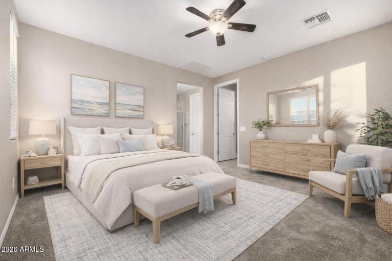 Virtually staged master bedroom