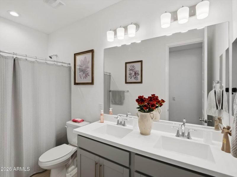 Dual Vanity at Hall Bathroom