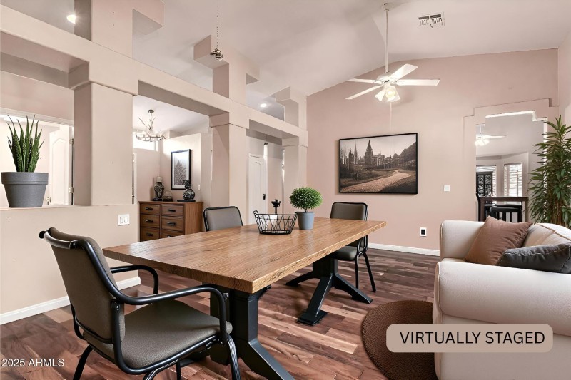 Den virtually staged as dining room